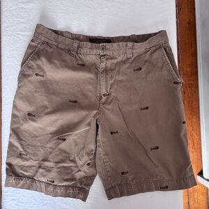 Men’s Vintage Old Navy Surplus Company Fish Skeletons Flat Front Brown Shorts 36